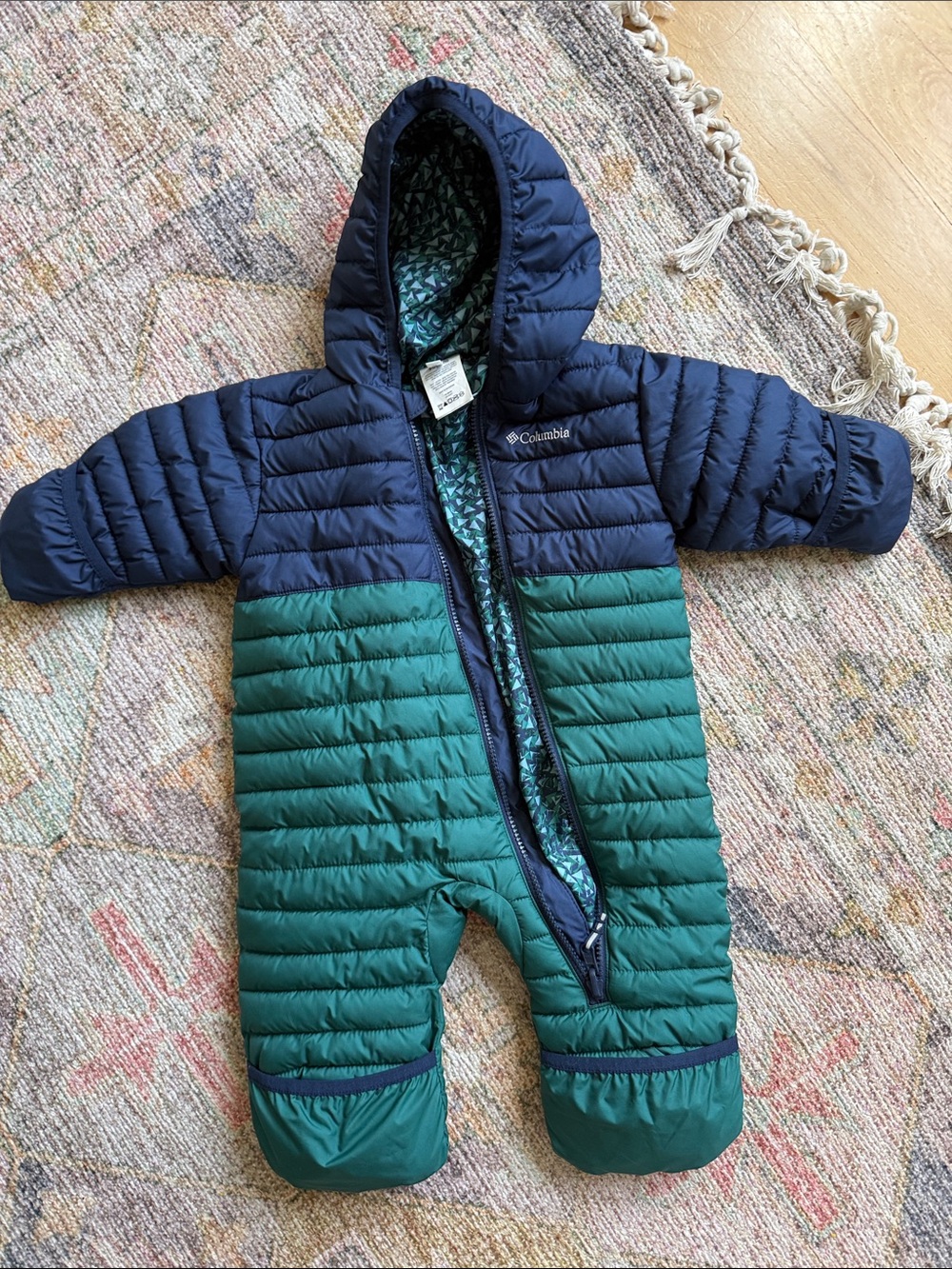 Columbia Navy and Green Insulated Kids One-Piece Footie